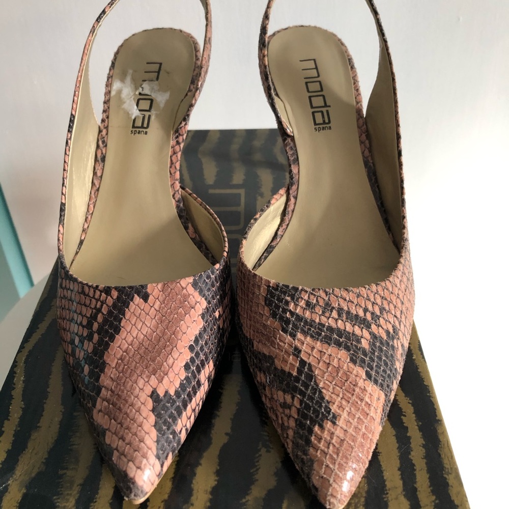 Pink snake sling backs